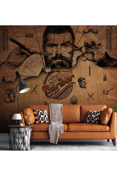 Tasarım Berber Erkek Kuaförü Model Temalı Duvar Kağıdı