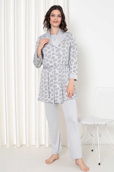 ALİMER Gray Dressing Gown 3-Piece Boxed Women's Pajamas Set 2647