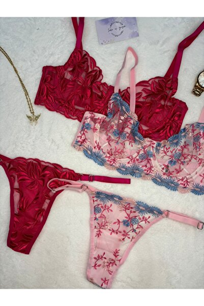İNKO İÇ GİYİM Floral Undervire Uncovered Tille Bra Set (grudnjak tange)