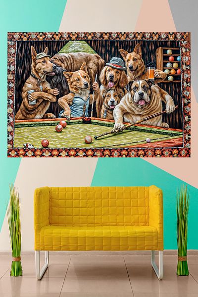 Vendini Vintage Series Billiard Dog Wall Tapestry Wall Covering Wall Tapestry