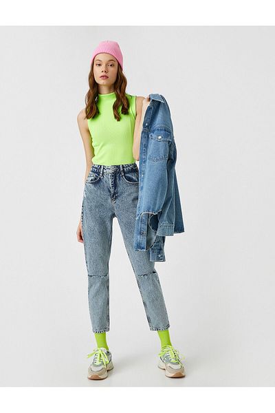 Koton Pantaloni de damă cu talie înaltă din denim rupt 2yak47301dd