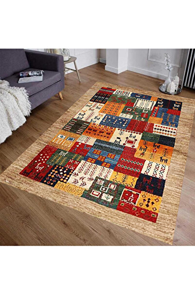 Emiroğlu Otantik Mısır Motif Süngerli Yüzey Makinede Yıkanabilir Halı - Deri Tabanlı