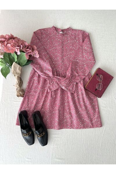 KÜÇÜĞÜM BUTİK Pink Tunic with Poplin Ruffle Collar