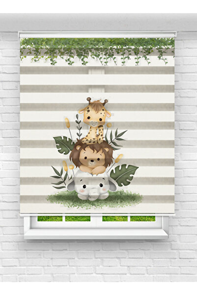 vanilyahome Erkek ve Kız Çocuk Odası İçin Desenli Baskılı Safari Hayvanları v...