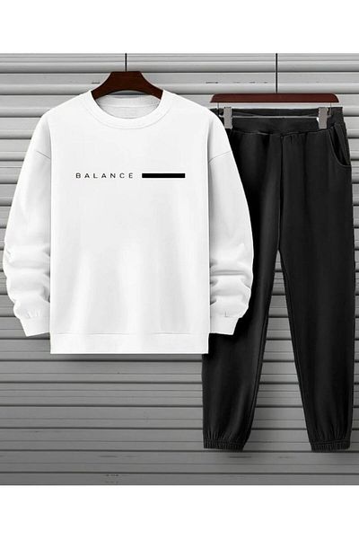 NO 601 Ανδρικό σετ φόρμας White Balance με στάμπα Crew Neck Μαύρο