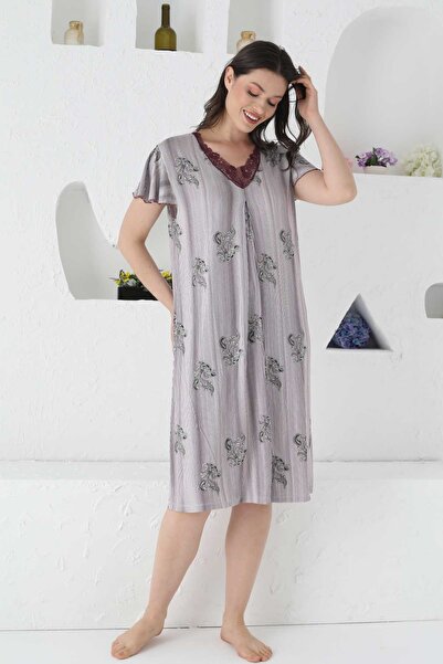 ALİMER Mürdüm Çizgili Likralı Gecelik 2654kg