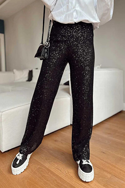 Pubi Kadın Beli Lastikli ve Pul Payetli Bol Pantolon