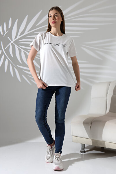 DİVİSTA Tricou basic cu mânecă scurtă, alb, cu guler rotund