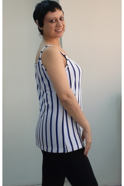 Mertcan Butik White Civit Blue Navy Patterned String Strap Combed Cotton Viscose T-Shirt