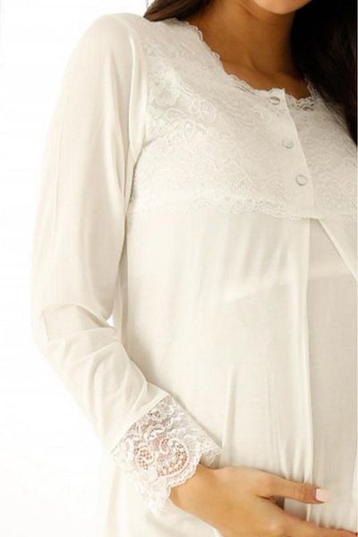 ALİMER Ecru Lace Maternity Pajama Set 2714Uy