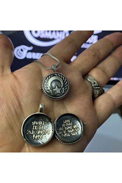 Sima Silver Gümüş Ayyıldız Göktürkçe Gök çadırımız yazılı Cevşen Muska Kolye ...