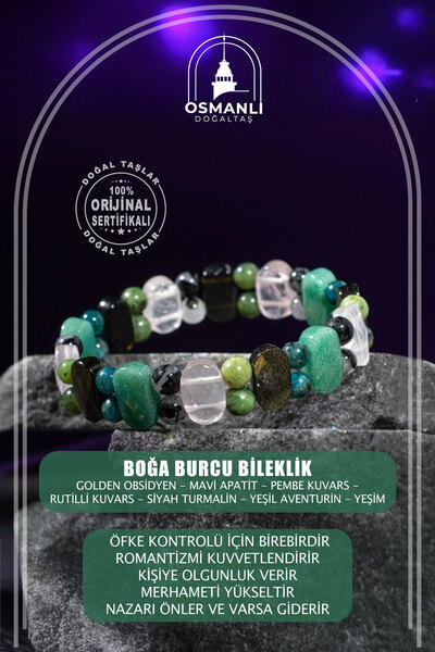 OSMANLI DOĞAL TAŞ Taurus Natural Stone Wide Cut Handmade Bracelet