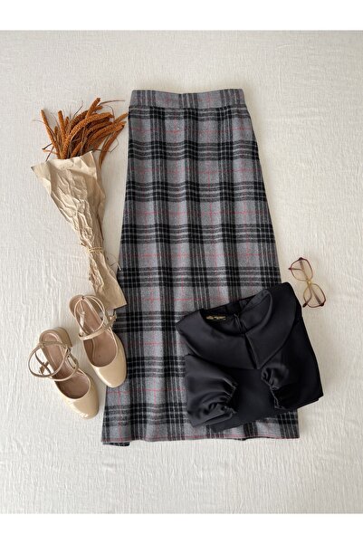 KÜÇÜĞÜM BUTİK Fusta lungă în carouri gri de iarnă