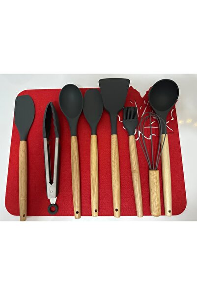 AHLE HOME Isıya Dayanıklı Silikon Yanmaz Yapışmaz Standlı 8 Parça Servis Seti...