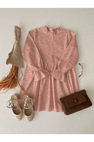 KÜÇÜĞÜM BUTİK Поплінова туніка з коміром-воланом, помаранчева