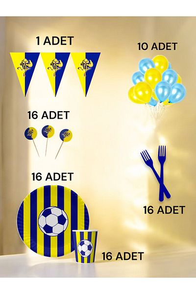 VibeHome 16 Person Navy Blue Yellow Fan m Pack - Birthday Party and Fun Events