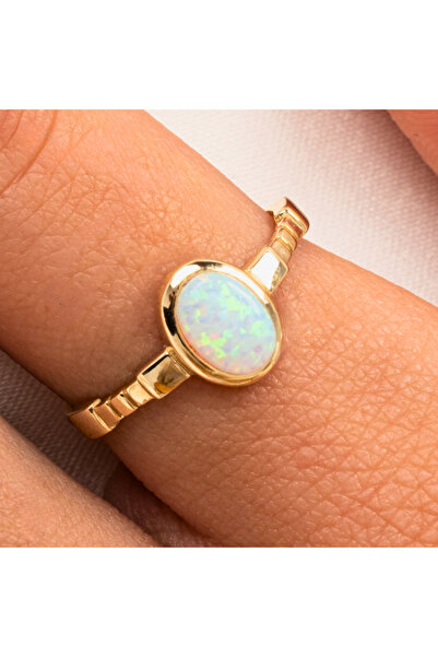 FasekGold Gümüş Yüzük -Opal Taşlı Oval Kesim Boğumlu Tektaş Tasarım 925 Ayar ...
