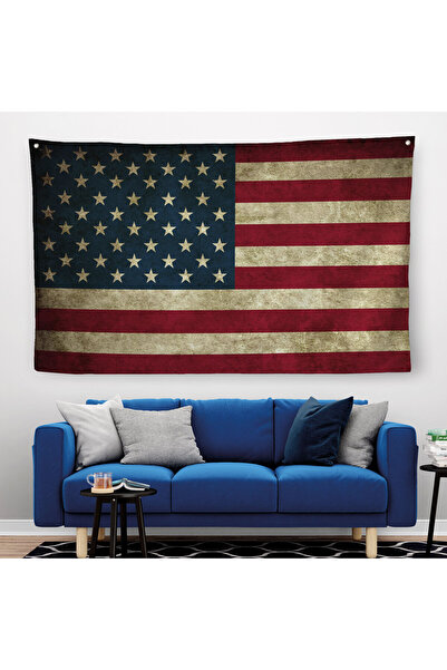 PAMUK'S DESİGN Amerika Birleşik Devletleri Bayrağı Rustik Kanvas Duvar Örtüsü...