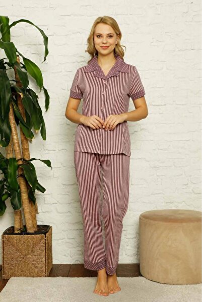 ALİMER Σετ Πυτζάμες με κοντό μανίκι με ριγέ μπροστινό κουμπί 2620KY