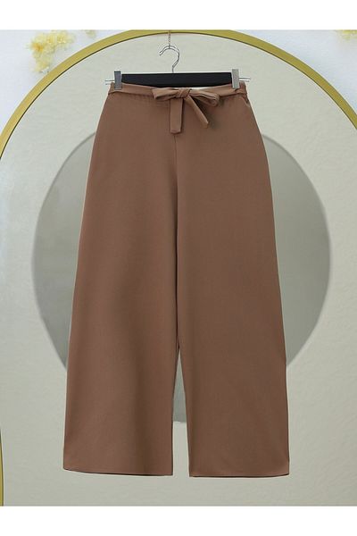 Modamorfo Nerzfarbene Hose mit weitem Bein und elastischem Bund