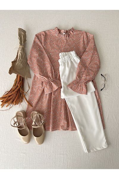 KÜÇÜĞÜM BUTİK Poplin Ruffle Collar Orange Crispy Tunic