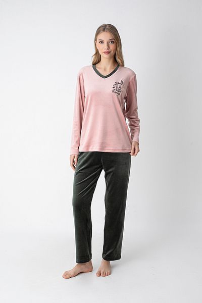 SENFONİ HOMEWEAR Velvet Text Detailed Pajama Set