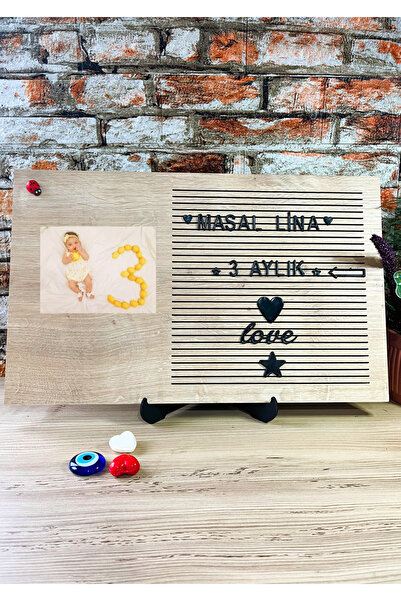 fikirstore Resimlikli Rustik Ahşap Mesaj Panosu Yazı Tahtası Ahşap Stantlı Siyah Harf Setli 40x25cm