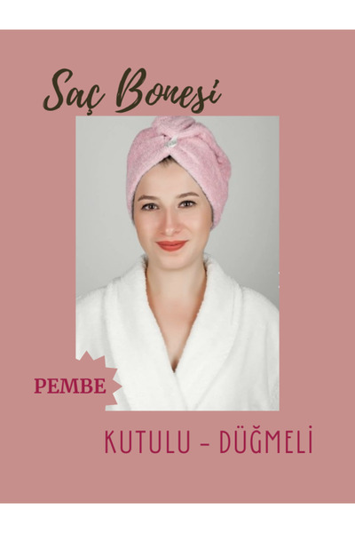 PERFECTWOMEN Düz Eponj Düğmeli Havlu 2 Adet Saç Kurulama Bonesi Saç Havlusu Kutulu Ambalajlı Üründür.