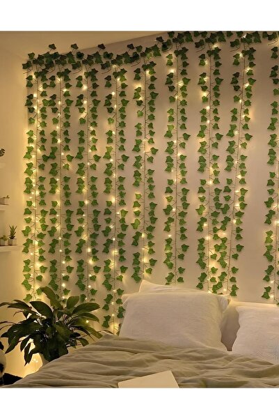 İSC HOME 2 Adet Dekoratif Yeşil Yapraklı Yapay Ledli Sarmaşık 230 Cm 2 Metre Ledli Gün Işığı Peri Led