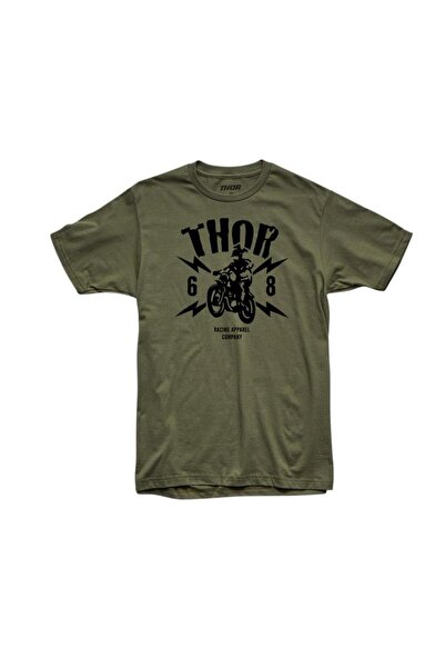 DEEFWEAR تي شيرت مطبوع عليه شركة Thor Racing للجنسين باللون الكاكي