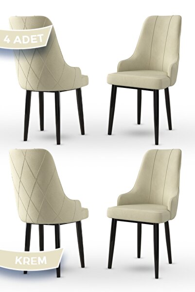 Canisa Trex Serisi 1.sınıf Babyface Kumaş Siyah Metal Ayak 4 Adet Krem Sandalye