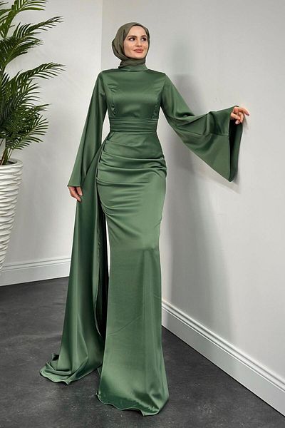 MERVEN AKYÜZ Βραδινό φόρεμα Satin Fish - Arabella Cape Khaki