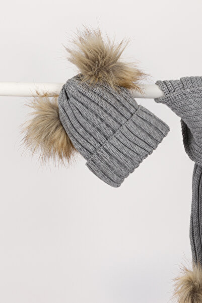 Lui Baby Unisex Double Pompom Children's Scarf Beanie Set