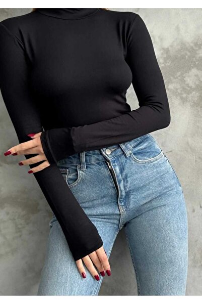 Noname Yarım Balıkçı Yaka  Uzun Kollu  Full Likralı Body  / Basic Likralı Badi /