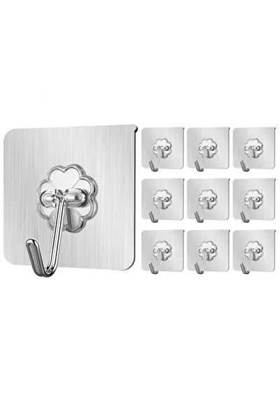 Hombak Gri 10 Adet 6x6 cm Şeffaf Güçlü Kendinden Yapışkanlı Kapı Duvar Askıla...