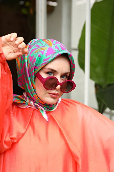 Silk Home Fuşya Soyut Çiçek Desenli Tivil İpek Eşarp