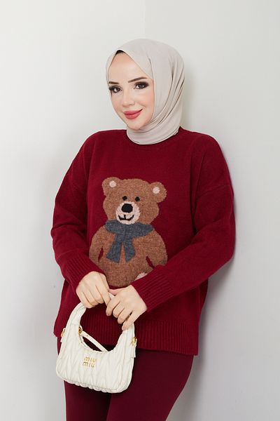 Pamuk Butik Pulover de tricotaj cu tematică ursuleț pentru femei