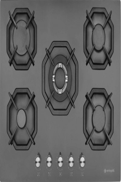 Eminçelik Ec-ah 2250 Bw Bg70 Sng 5 Gözü Gazlı(WOK GÖZLÜ) 70 Cm Siyah Cam Ankastre Gömmeli Ocak