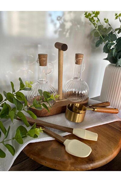 Home MİEN طقم وعاء زيت بوروسيليكات مكون من قطعتين مع حامل من الخيزران - 300 مل