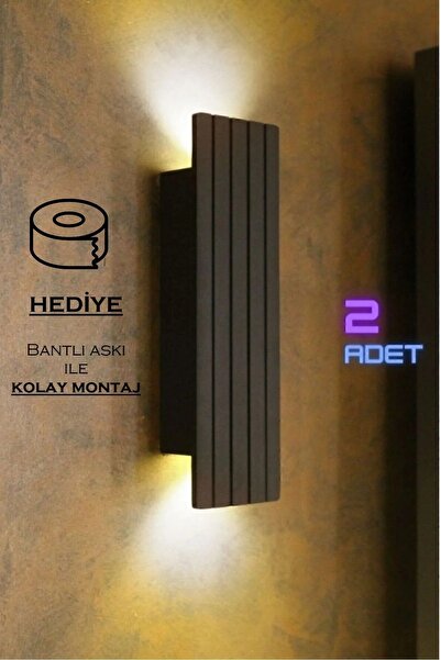 Emriba 2 Adet Pilli Dekoratif Duvar Aydınlatması Aplik Gece Lambası(SİYAH YARI MAT-GÜNIŞIĞI)