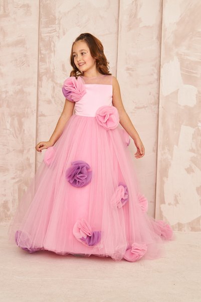 zühre balaban Pink Purple Floral Long Girl's Dress