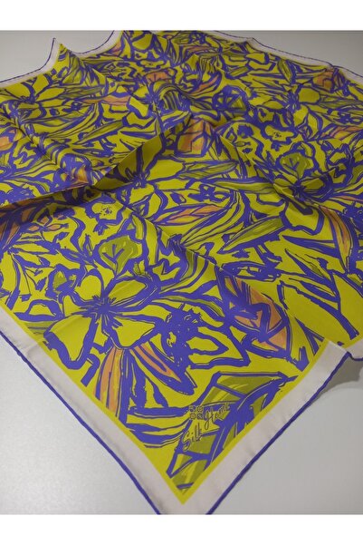 Silk Home وشاح حريري أصفر حمضي - تيفيل بنمط زهور تجريدية