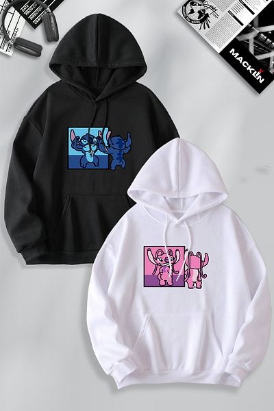 macklin Dear & Friend Couple Combination Stitch & Angel Gym Printed Hooded Sweatshirt Set of 2