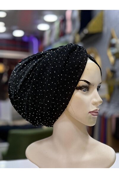 zagreus Kadın siyah kendinden simli taşlı dügümlü büzgülü bone özel günlerde ...