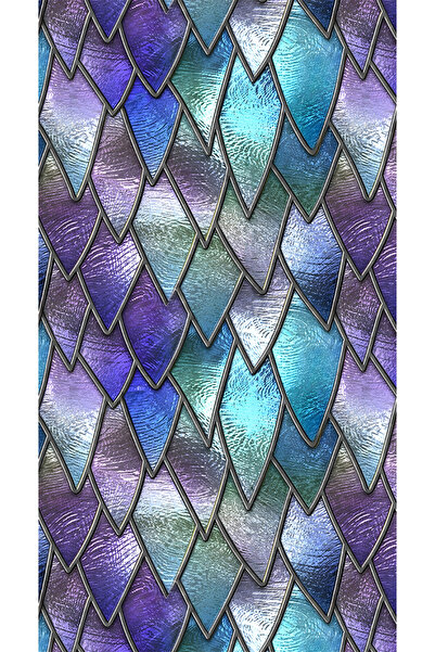 Home SFV-12 Mor Mavi Balık Pulu Desenli Vitray Cam Kaplama Yapışkanlı Folyo