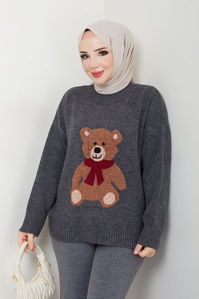 Pamuk Butik Pulover de tricotaj cu tematică ursuleț pentru femei
