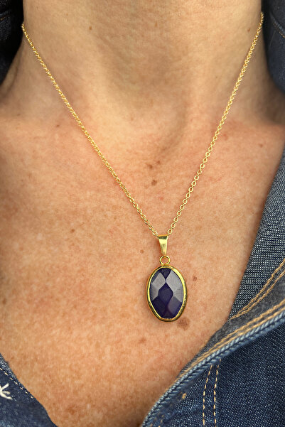 Pinart Gerçek Ametist Uçlu Pirinç Üstü Altın Kaplama Kadın Kolye PNRTB001270