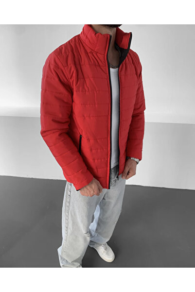 MEYASU Erkek Kırmızı Regular Su Geçirmez Fermuarlı Iç Cepli Şişme Mont