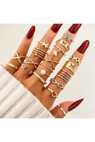 Le Manolia Accessories çoklu yüzük seti ayarlanabilir inci  eklem yüzükleri k...