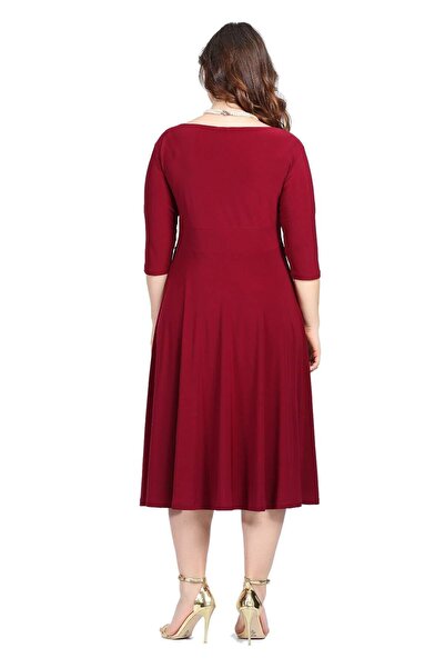 Zer Otantik Burgundy Plus Size Evening Dress - Kl8003